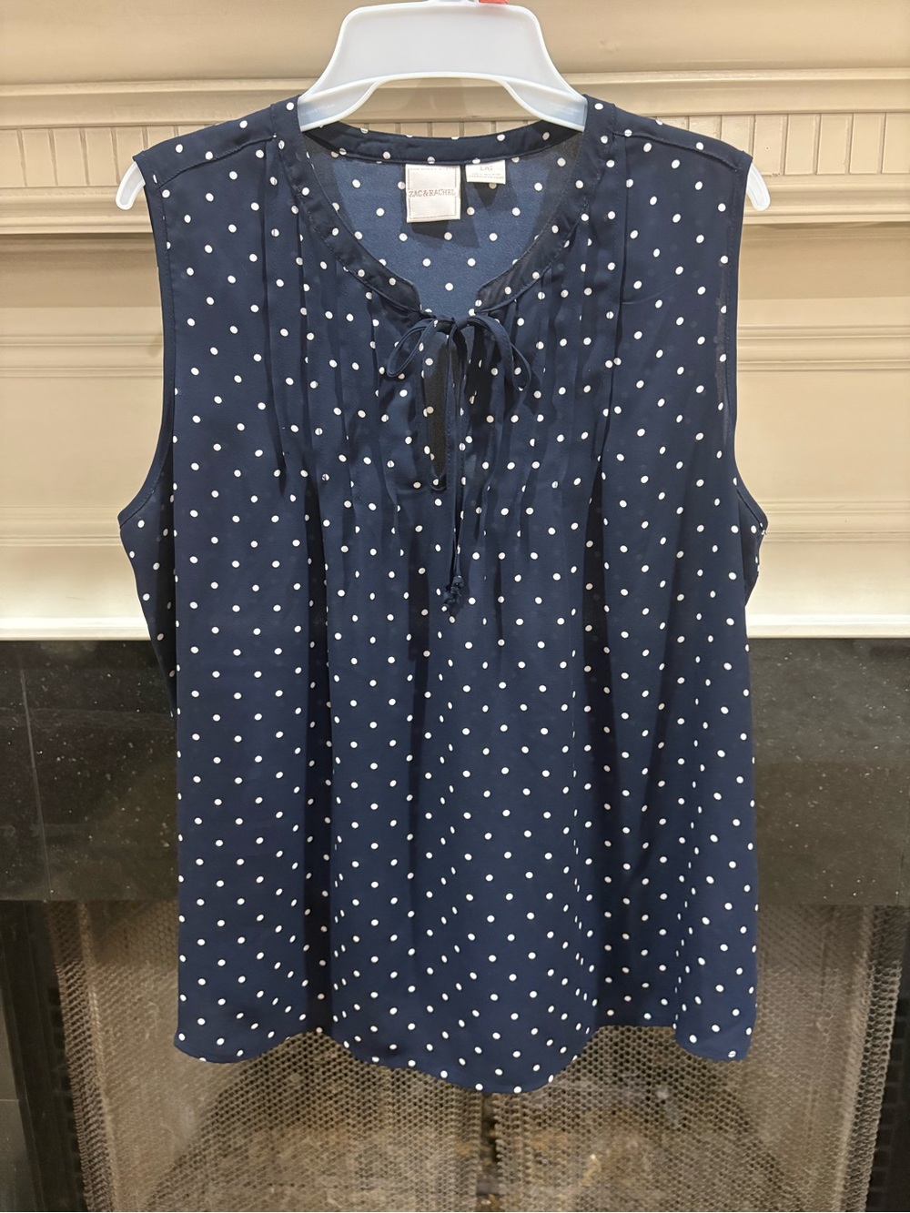 Vintage Zac & Rachel Navy Polka Dot Sleeveless Tie-Neck Top